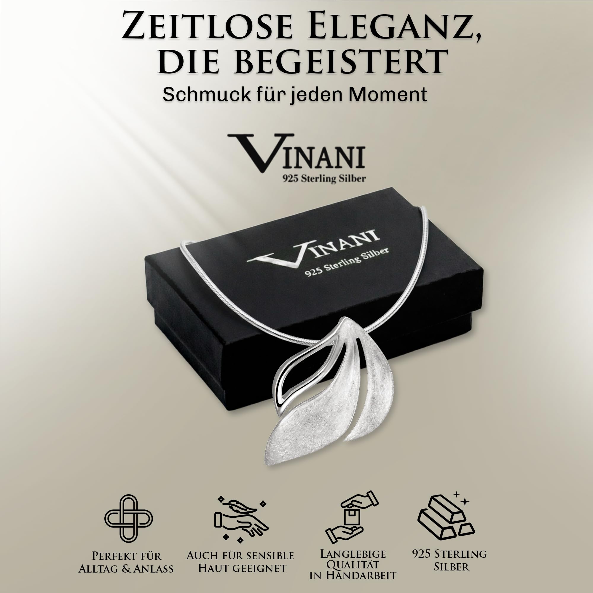 Vinani Blatt Anhänger mit Schlangenkette aus 925 Sterling Silber, ABOG-S