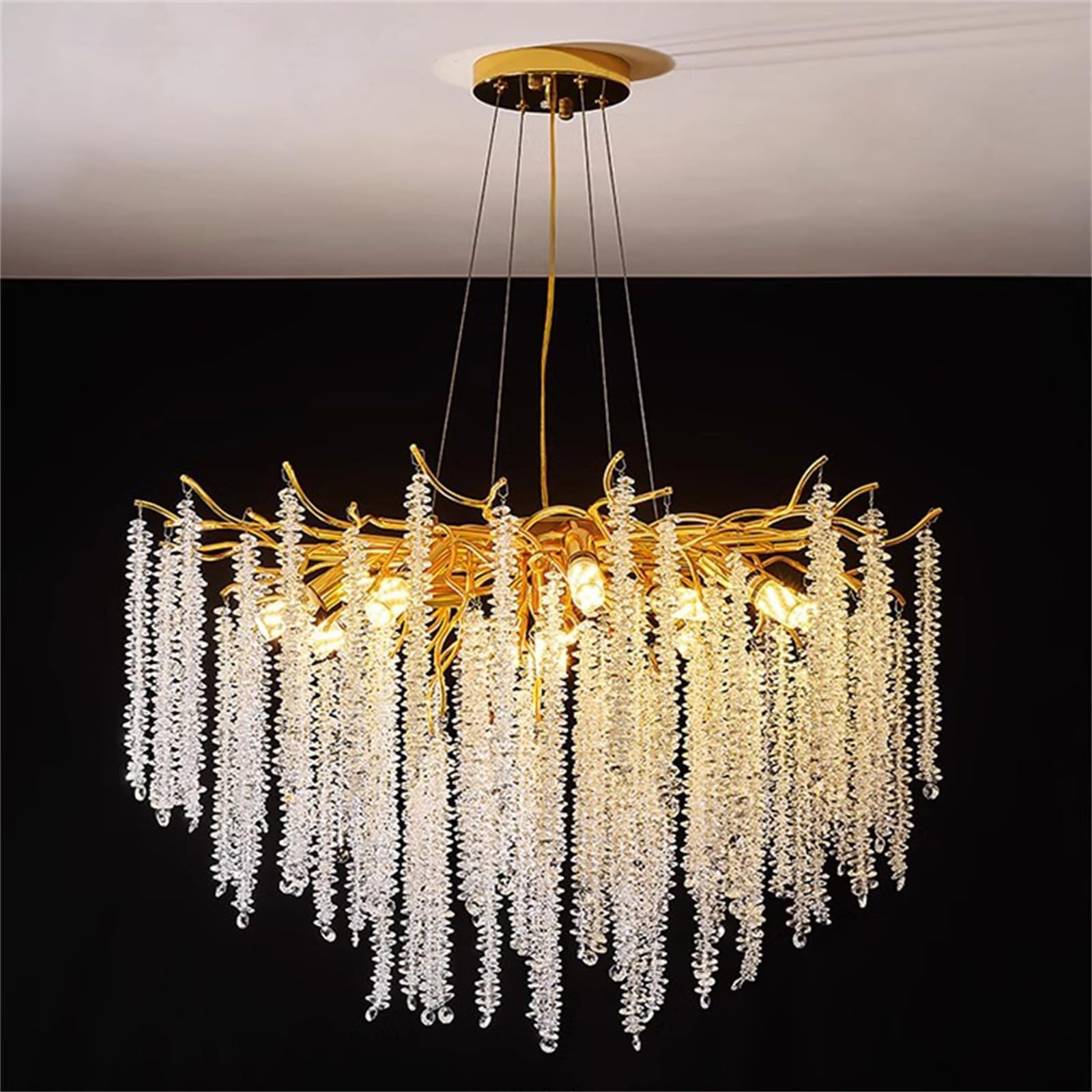 Modern Crystal Chandeliers,Gold Tree Branch Ceiling Chandelier Crystal Pendant Hanging Light Fixtures, Luxury Raindrop Chandeliers for Living Room, Dining Room,Kitchen Island,Dia80cm