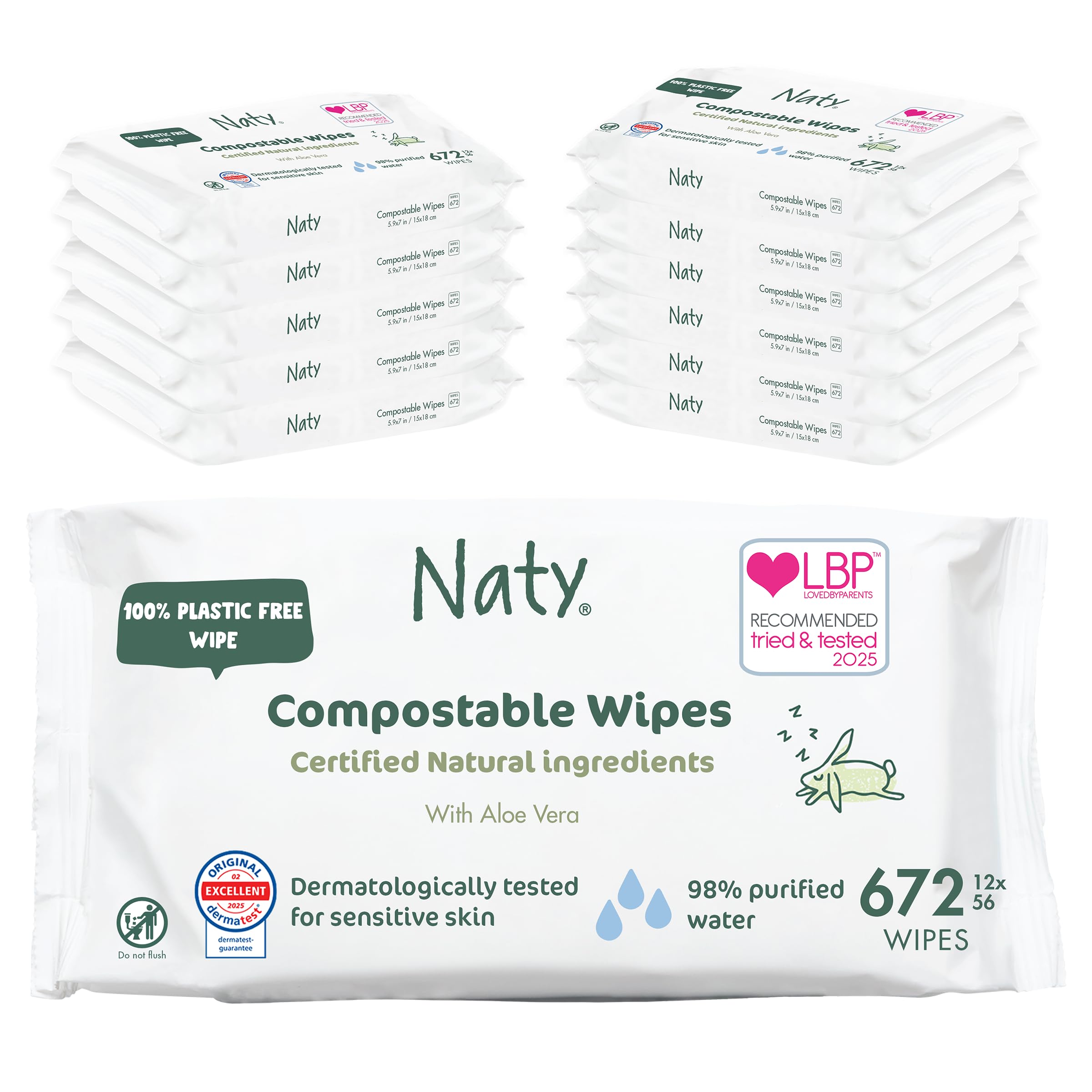 Aloe Vera Baby Wipes – Plant Based Wipes, Compostable Baby and Newborn Hypoallergenic Wipes, Great for Baby Sensitive Skin (672 Count - 12 packs of 56)