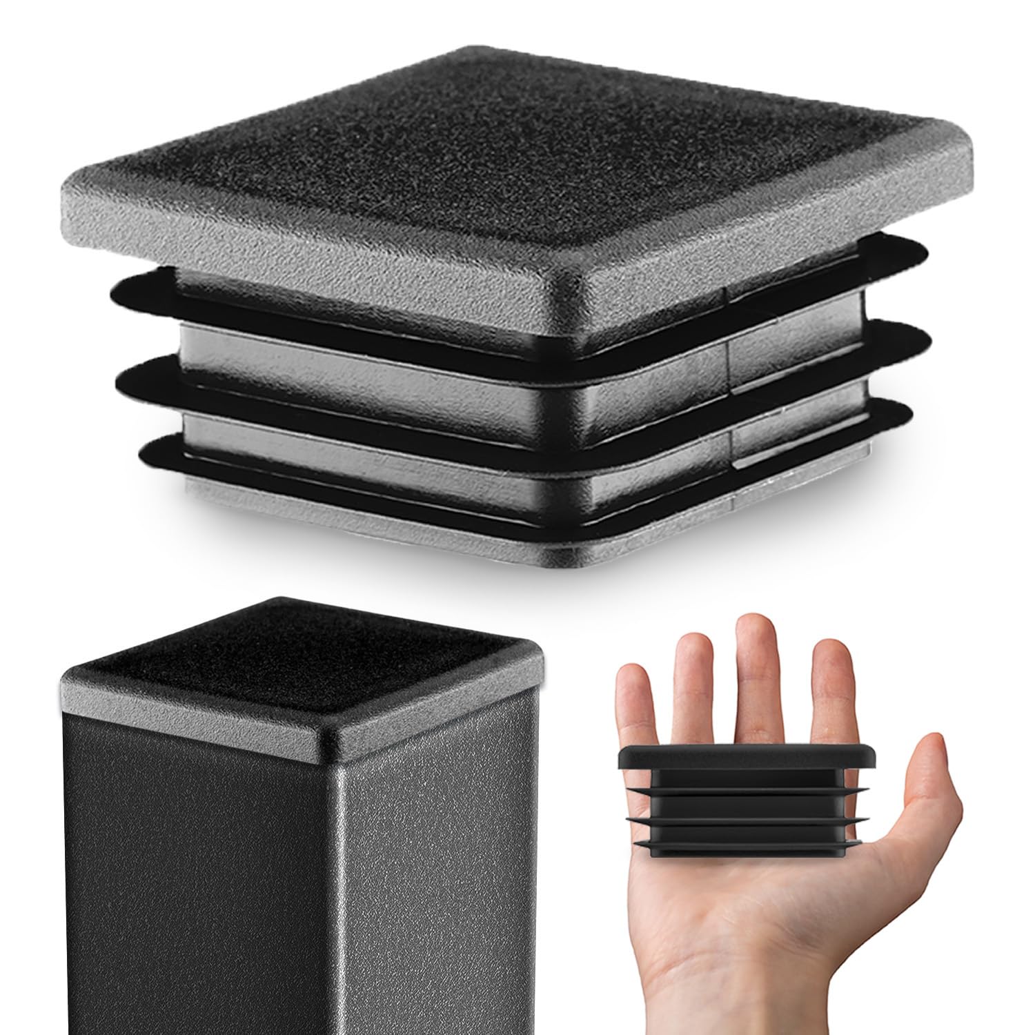 Navasen Lot De 4 Bouchons à Lamelles 80 X 80 Mm Pour Tube Carré, Embouts Carrés, En Plastique, Pour Couvrir Les Tubes En Acier, En Acier Inoxydable, En Aluminium, Noir