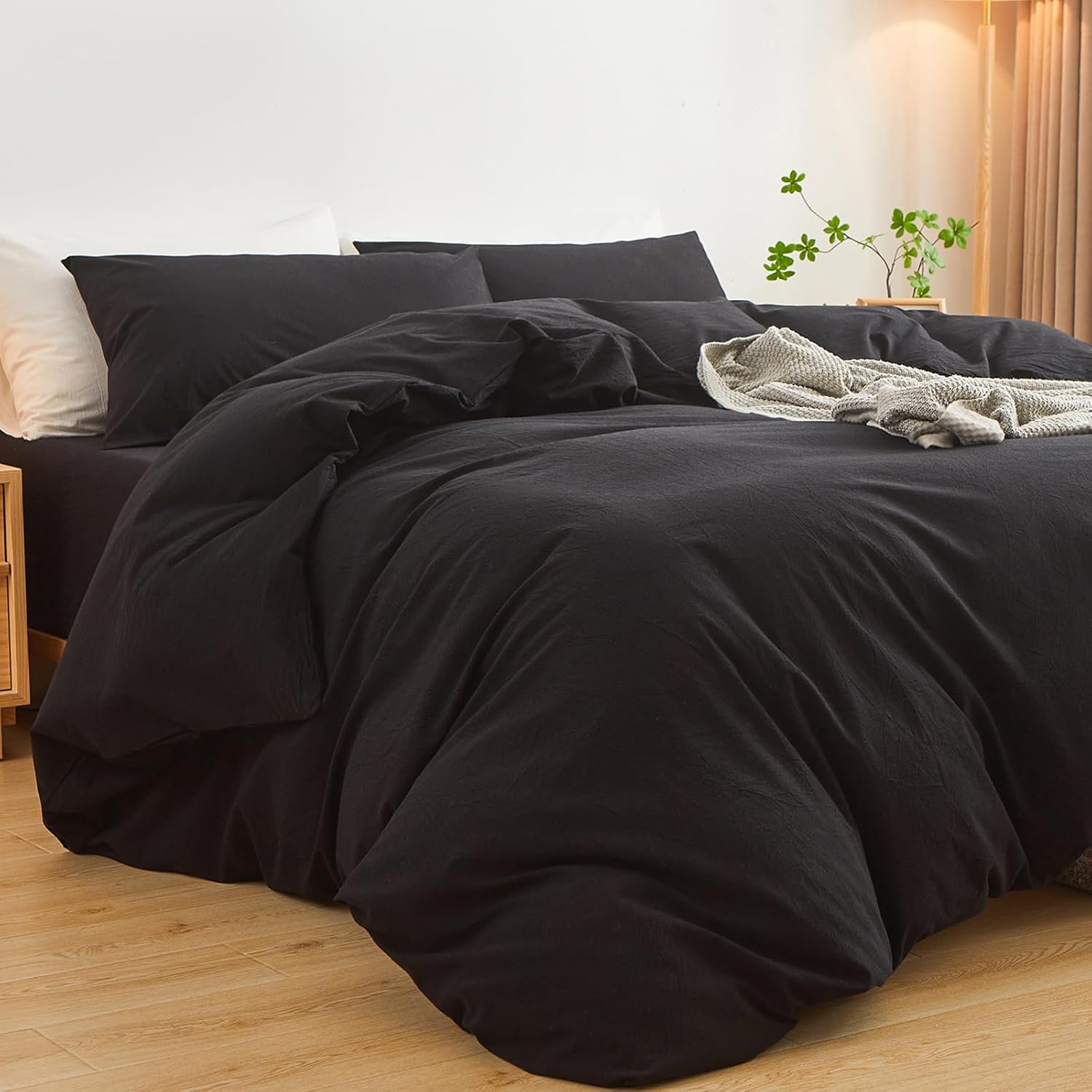 Duvet Cover 1 PC, Extra Long Staple Egyptian Cotton Quilt Cover, Soft, Breathable 1000 Series with Hidden Zipper Closure 100% Egyptian 90x90 (Full/Queen) Size Black