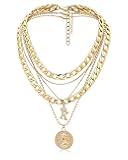 Layered Necklaces for Women Trendy Retro Coin Crown Letter Pendant Necklace Dainty Chunky Chain Choker Necklaces for Jewelry Birthday Gifts