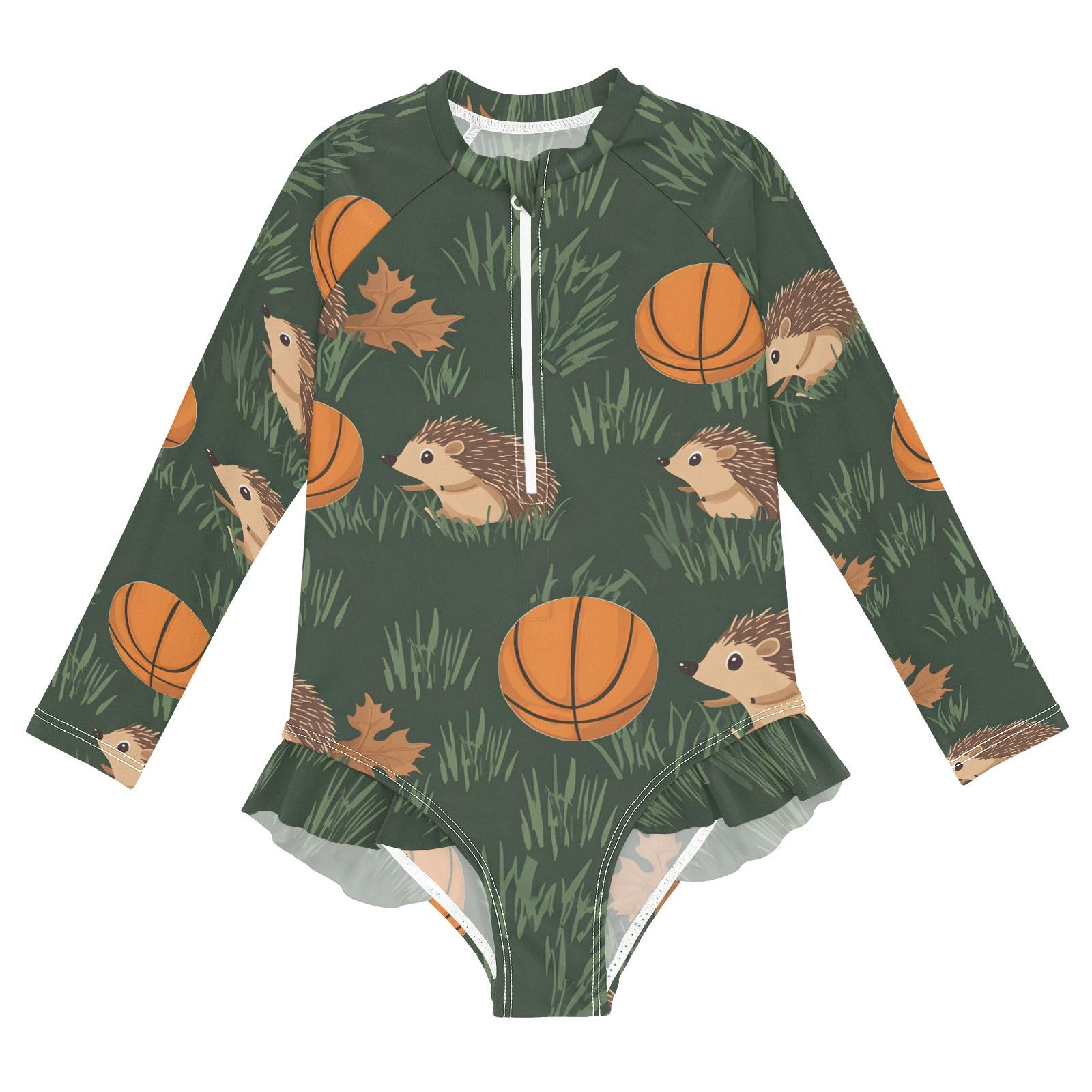 ALAZA Girls Bathing Suit Long Sleeve Rash Guard for Girls Hedgehog Basketball UPF 50+ 7-8T
