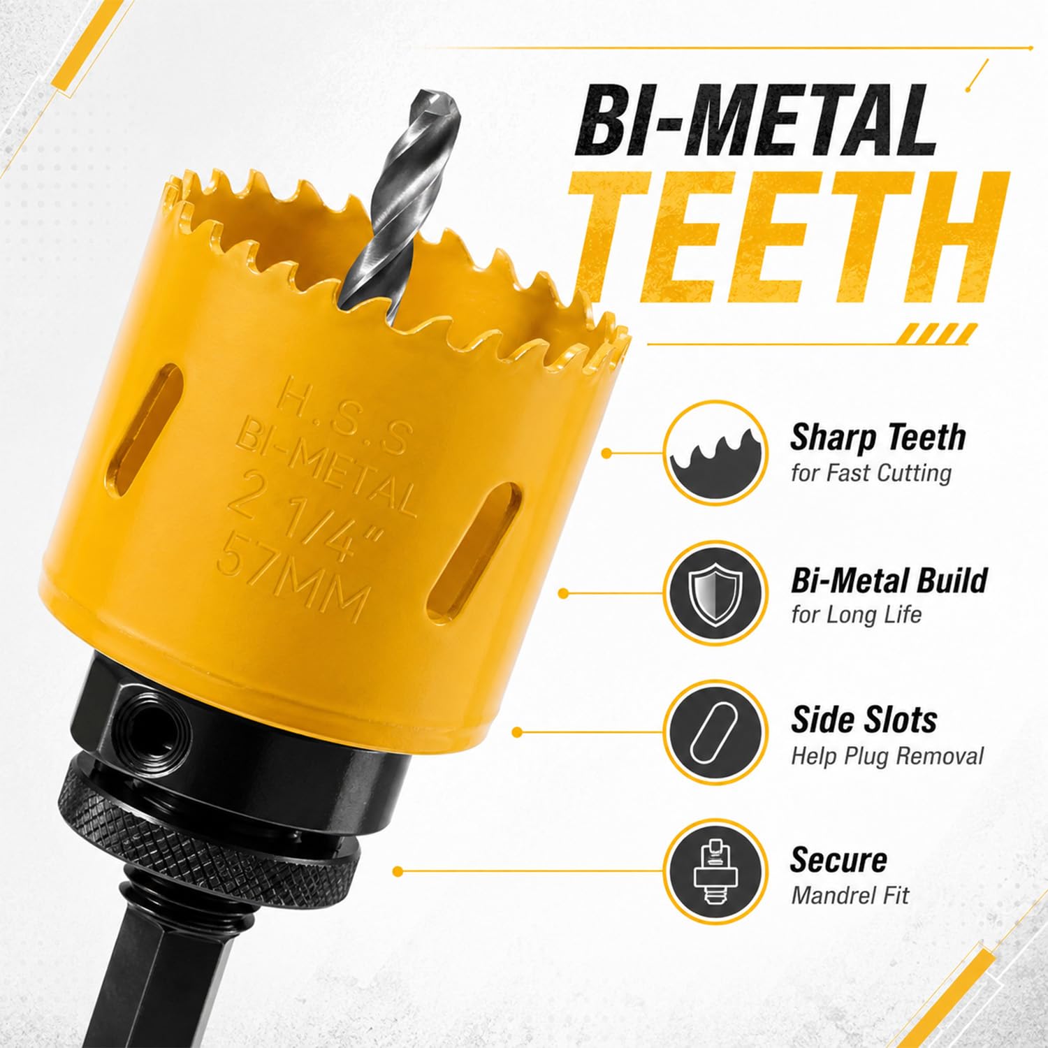 KATA Kit per sega a tazza bimetallica, 18 pezzi, M42, in acciaio ad alta velocità, con 19-64 mm, 11 lame per sega a tazza in custodia con mandrini, punta da trapano, chiave esagonale per metallo