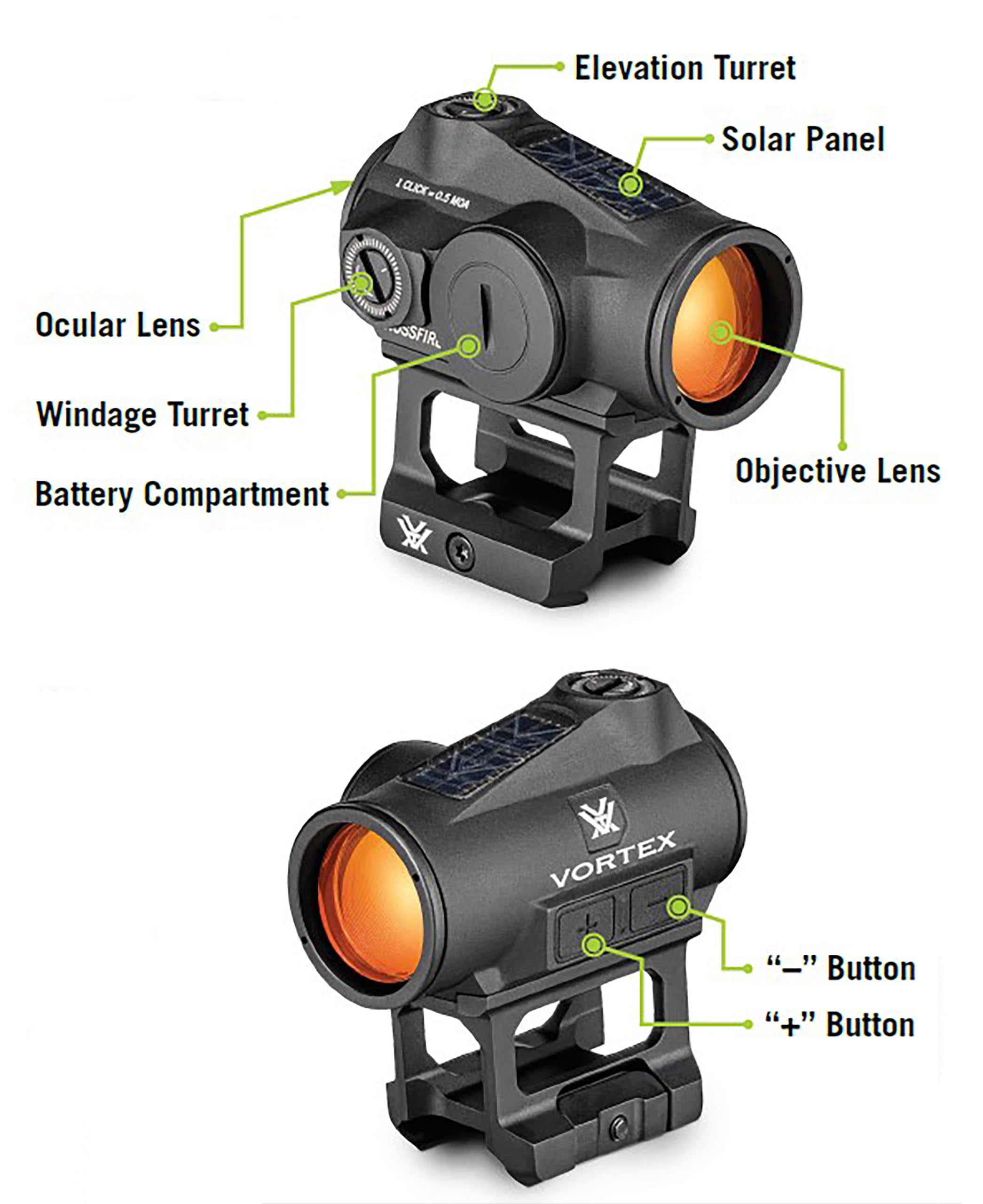 Kolimator VORTEX CROSSFIRE II Solar Green Dot