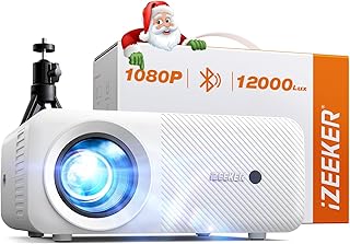 Projetor portátil Bluetooth com tripé, 12000 Lumens 1080P projetor de vídeo, iZEEKER Mini projetor cinema em casa para i...