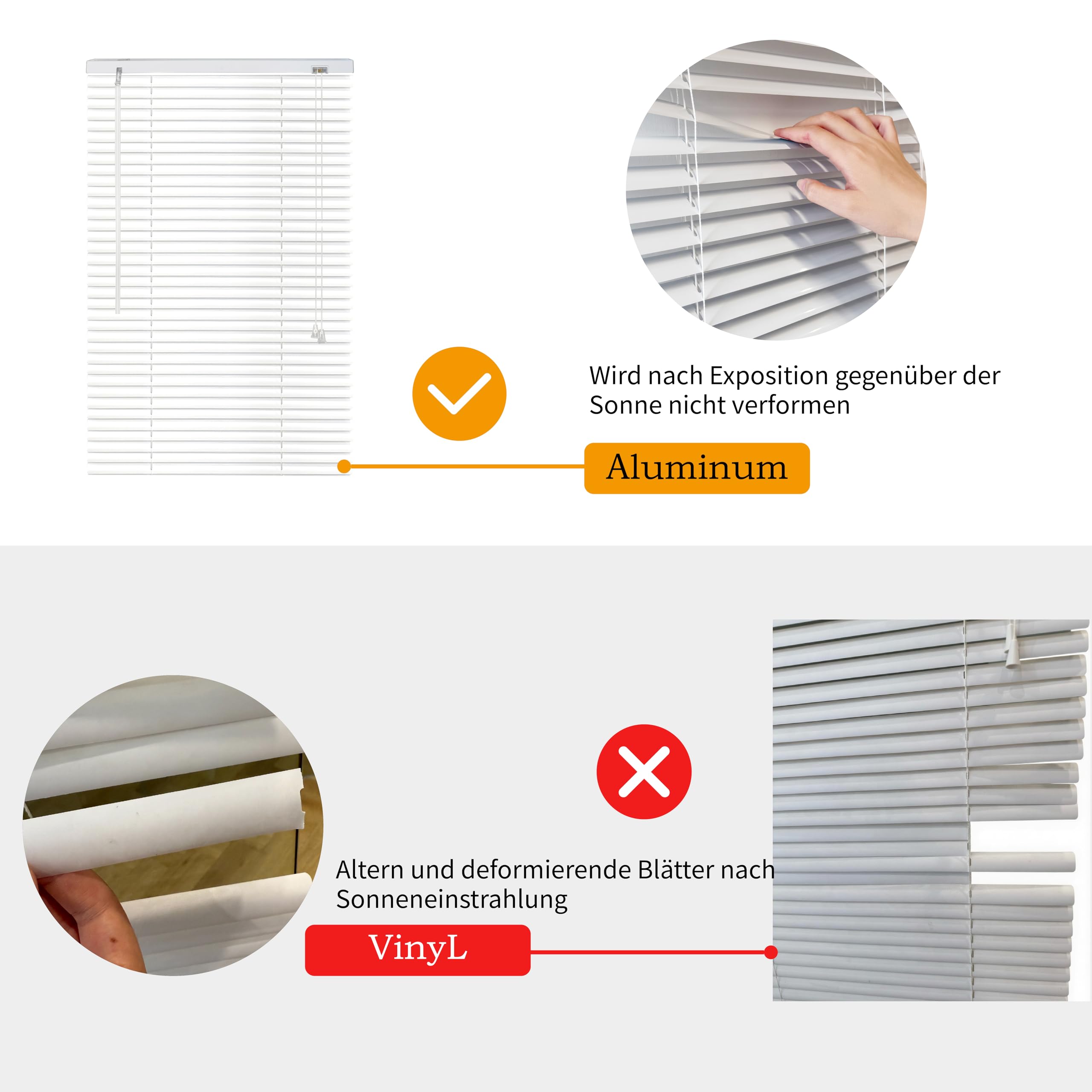 Aluminium Jalousie 120 x 220 cm, mit Klemmträgern, Jalousie ohne Bohren, Sichtschutz, Sonnenschutz, Aluminium Jalousie für Fenster und Türen, Weiße.