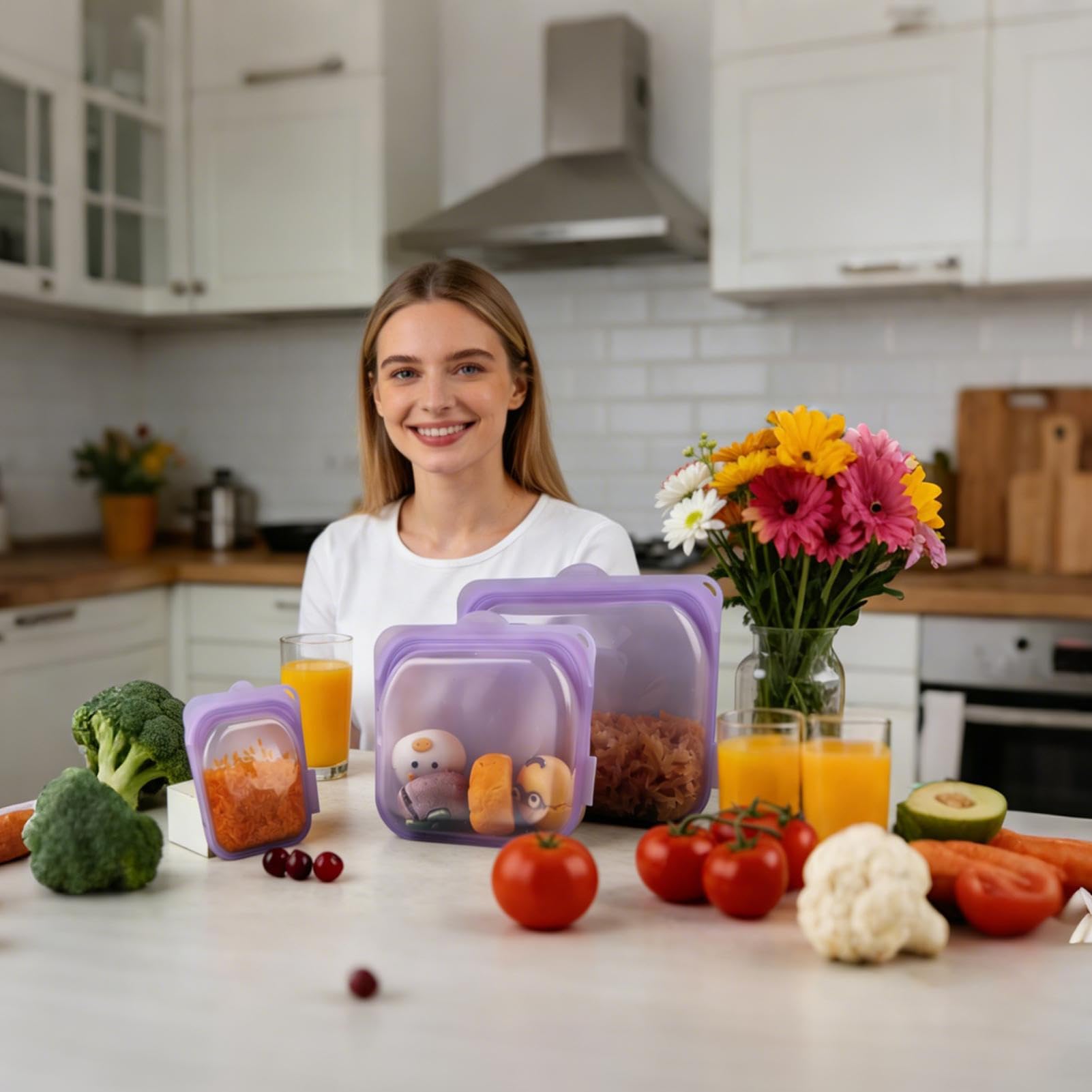 Bolsas Reutilizables para Congelador 3 Bolsas de Silicona para Snacks | Bolsas herméticas para alimentos para preparación de comidas, almuerzo, , carne, queso, verduras,