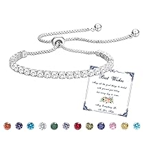 Esmoly Bracciale Donna Argento Bracciale Tennis con 12 Colori di Pietre Natali e 5A Sparkle Zircone Regolabile Regalo Compleanno Donna (04-Aprile)