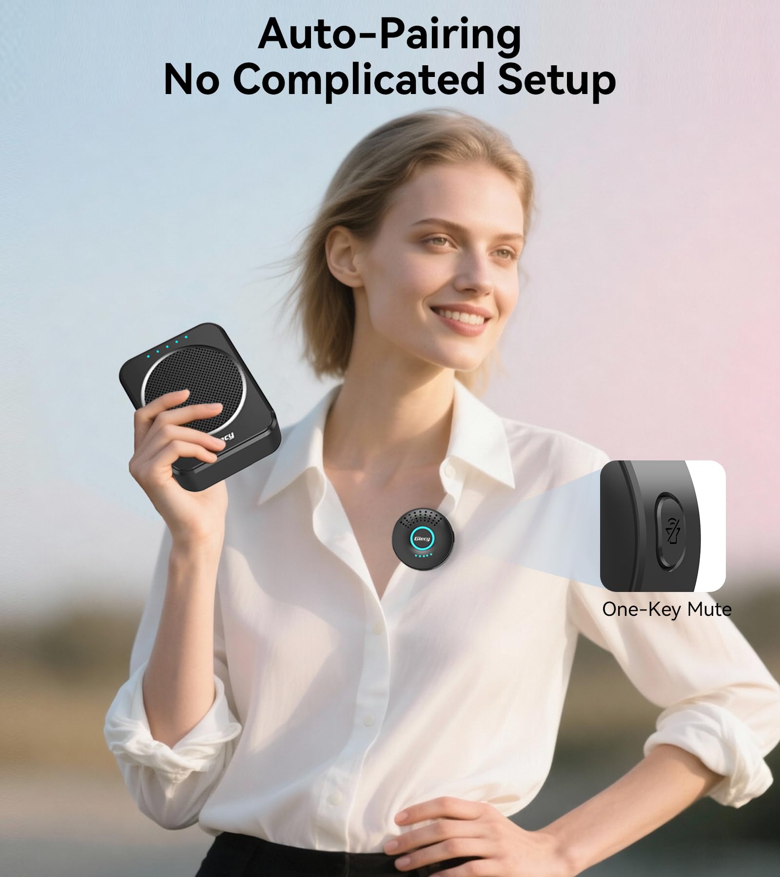 Amplificador de Voz con Micrófono Inalámbrico de Solapa Portátil,Anti-Retroalimentación DSP,Batería Recargable 2800mAh,Sistema de Megafonía para Profesores,Guías Turísticos y Uso Exterior