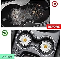 Vista 3 de 4 PCS Posavasos para Portavasos de Auto, Posavasos de Cerámica Absorbente Margarita Inserto para Portavasos con Muesca para Dedos, Lindos Posavasos