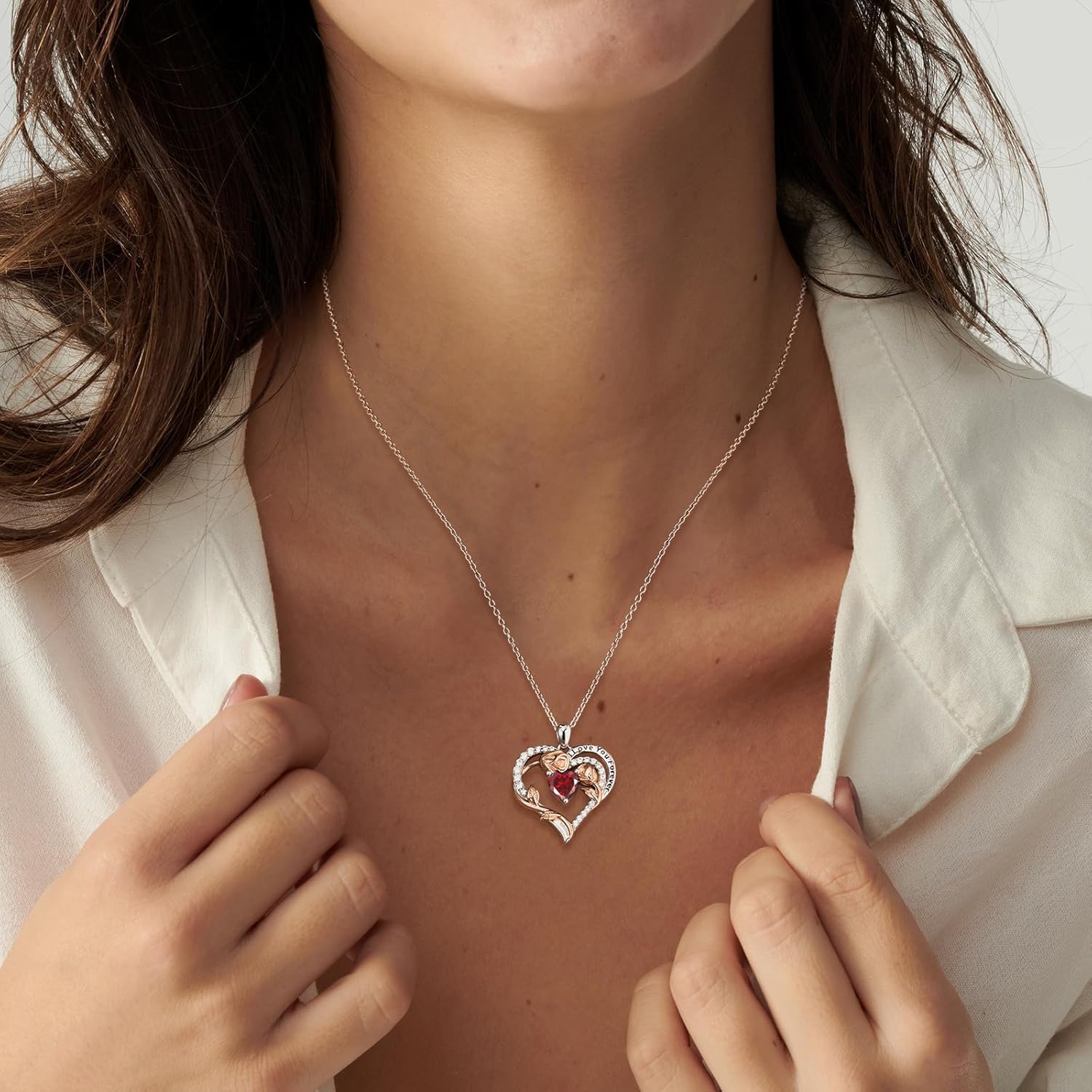 Valentine's Day Gift for Her Sterling Silver Forever Love Necklaces | Heart Birthstone Birthday Gifts for Women | Withe Gold Plated Anniversary Jewelry for Wife Mom Daughter Girlfriend, 18"+2" Chain - Image 3