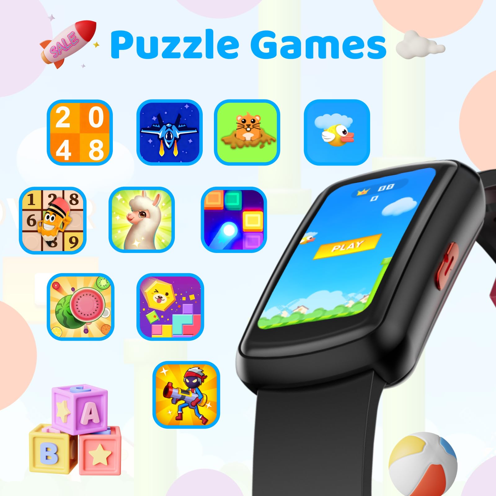 Kids Fitness Tracker Watch for Boys Girls Ages 5-15, Full Touch 1.47" Screen, Activity Tracker, HeartRate and Sleep Monitor, IP68 Waterproof, Pedometer, Puzzle Games (Black)