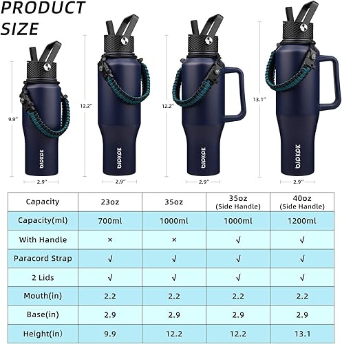 Miniatura 5 de BJPKPK Botellas de agua aisladas con tapa con pajilla, botella de agua de metal de 35 onzas con 2 tapas y correa de paracaídas, vaso de acero