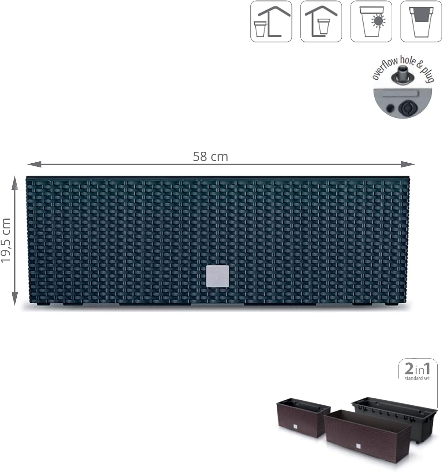 Prosperplast Planter for Balcony time case, Dimensions (mm) 580x180x195, Anthracite