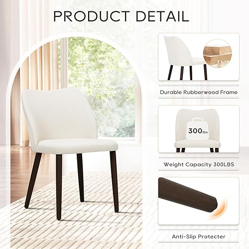 Miniatura 4 de COLAMY Juego de 4 sillas de comedor tapizadas, sillas auxiliares de cocina de tela moderna con asiento acolchado y patas de madera para