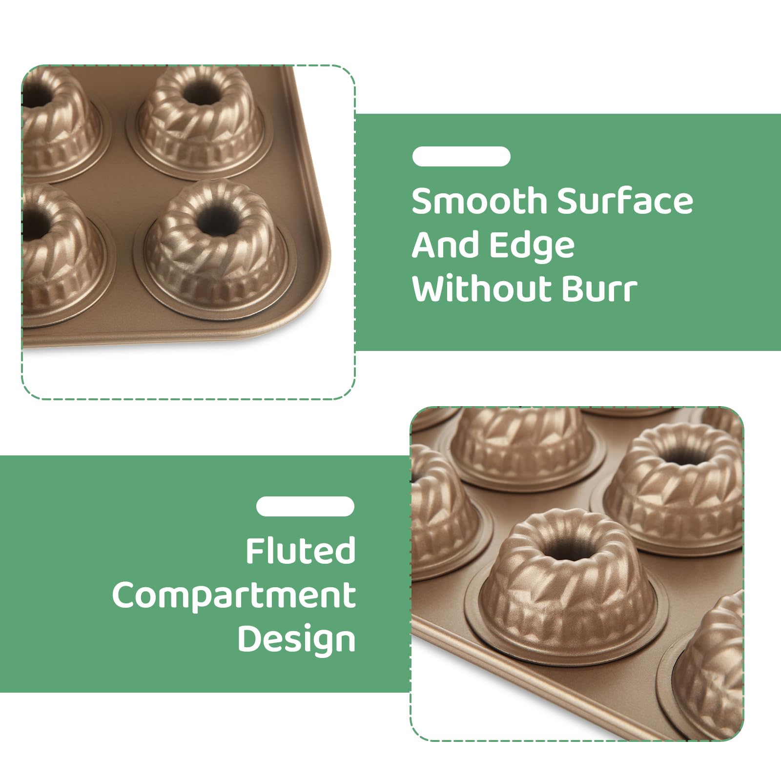Paquete de 2 mini moldes para tartas para hornear, mini moldes de tubo estriado de 24 cavidades, molde antiadherente de acero al carbono para hornear 5