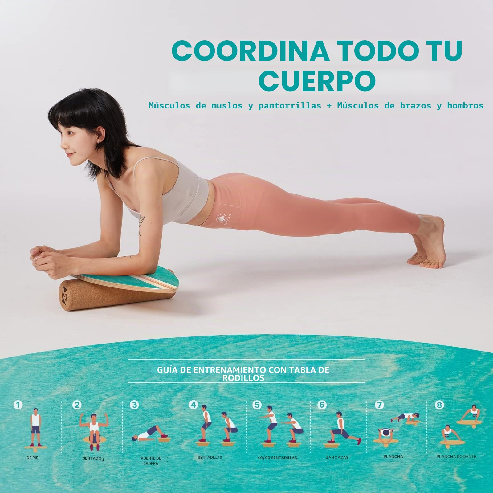 XCMAN Tabla de equilibrio de surf con rodillo de madera para ejercicios de equilibrio y estabilidad, superficie antideslizante para adultos y niños, tabla de equilibrio para surf, snowboard, patineta