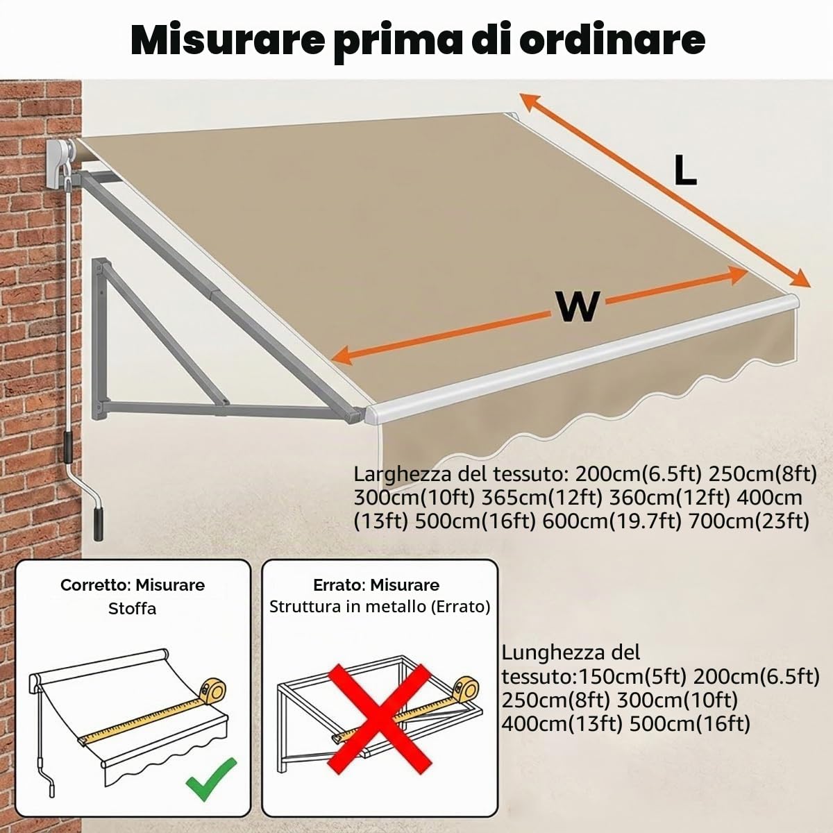 Generico Tessuto di Ricambio per Tende da Sole Telo 200cm 300cm 400cm 500cm Poliestere Resistente per Patio, Terrazzo, Esterno, Giardino Telo di Ricambio per Tenda Parasole Retrattile
