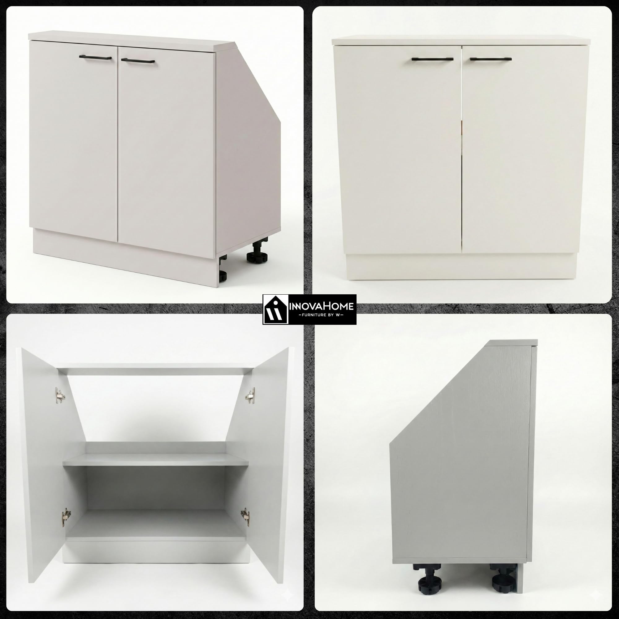 INNOVAHOME Armario Abuhardillado 80cm – Mueble Bajo Tejado con Estructura Maciza de 18mm (Cuerpo y Trasera), Tiradores de Metal y Estante Ajustable – Blanco Glacial