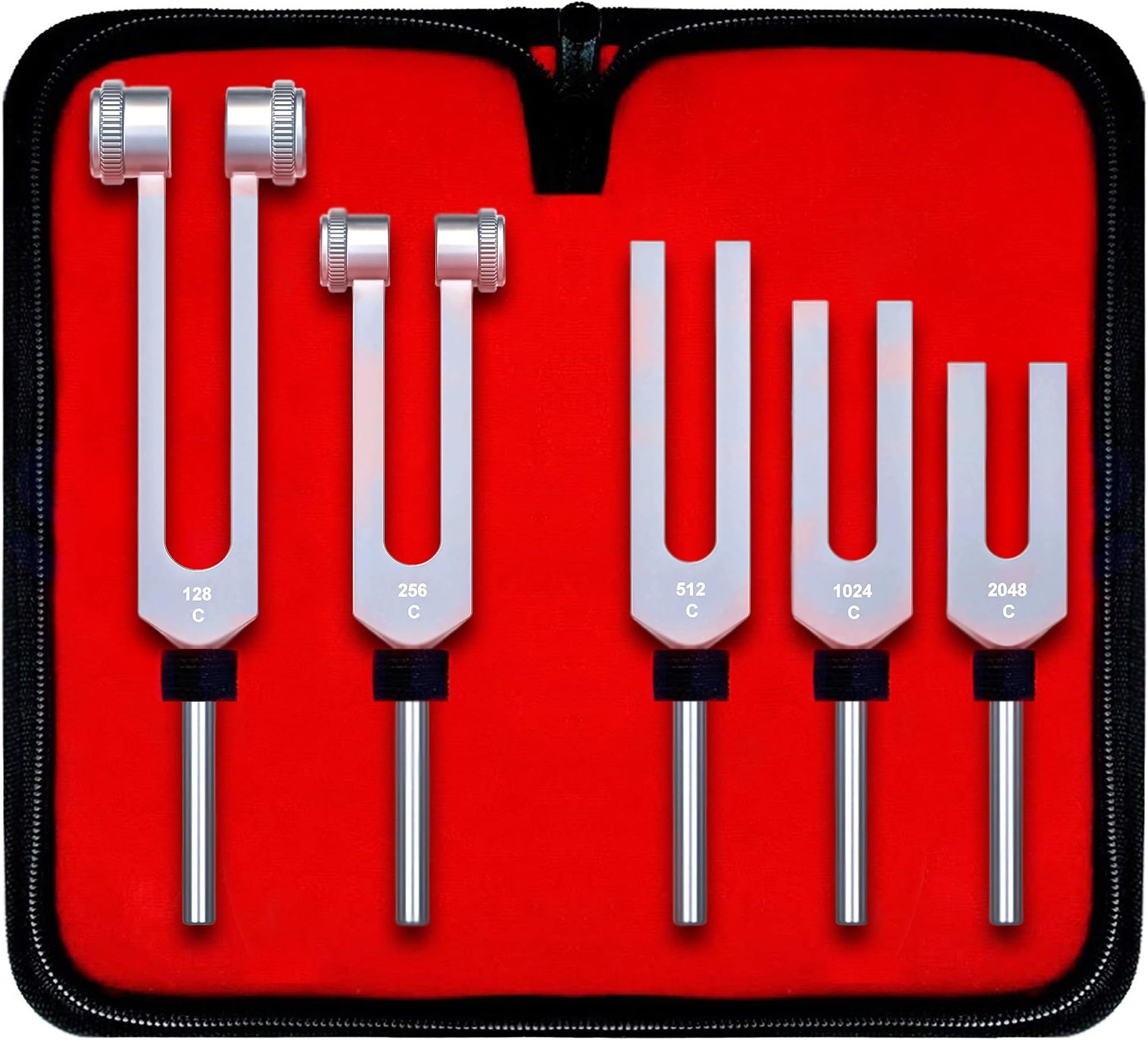 Medical Grade Aluminum Alloy Sensory Tuning Fork Activator For Healing, Therapy Non Magnetic, One Each of C 128, C 256, C 512, C 1024, C 2048 Tuning Forks, 5 Pcs