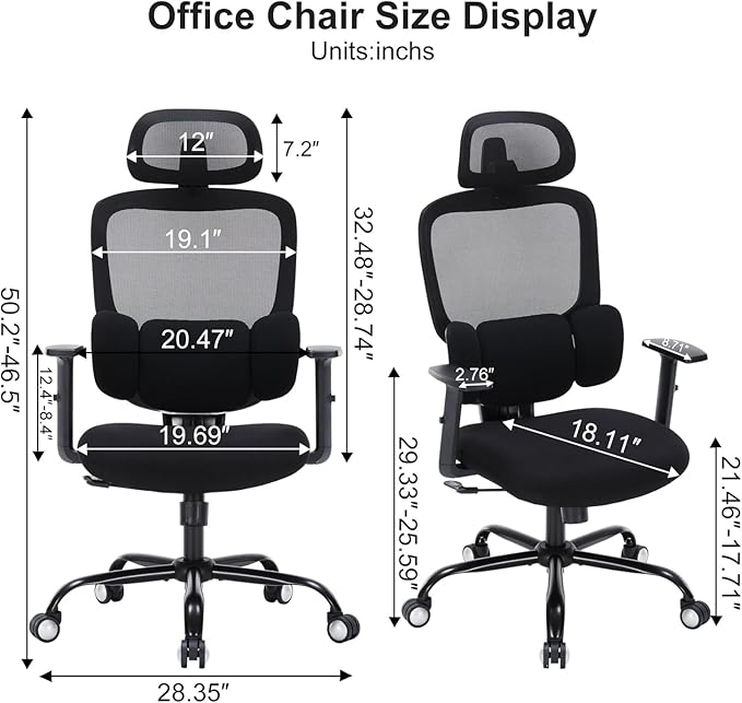 Silla de Oficina Ergonómica con Soporte Lumbar y Reposacabez miniatura 3