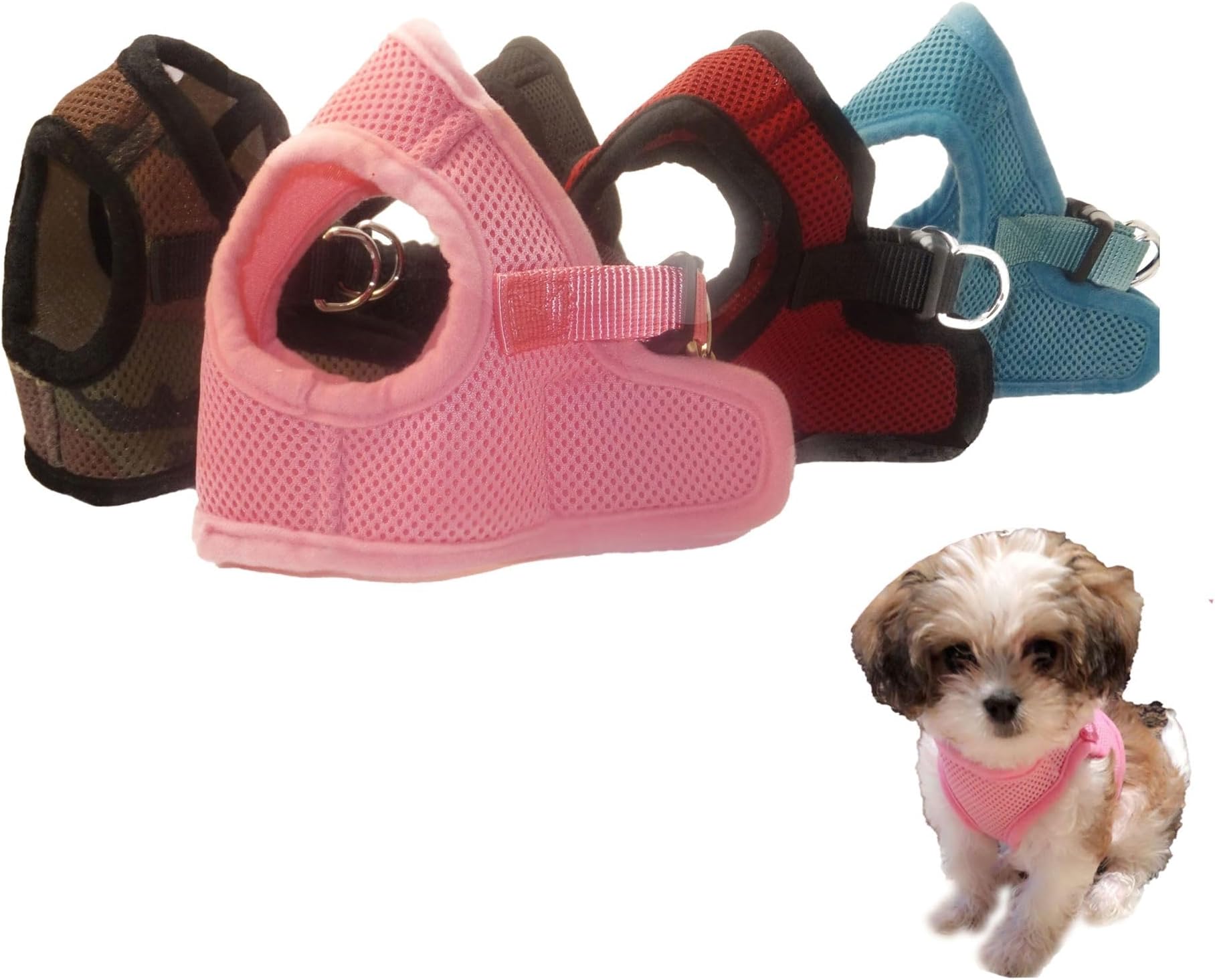 Soft No Pull Step-in Dog Harness Small Dog XXS XS Vest for Teacup, Chihuahua, Yorkie, Pomeranian Dog Vest Harness for Puppy Comfy Pink Meshs for Puppies (SM 12.5"-13.5" 5-6.5 lbs)