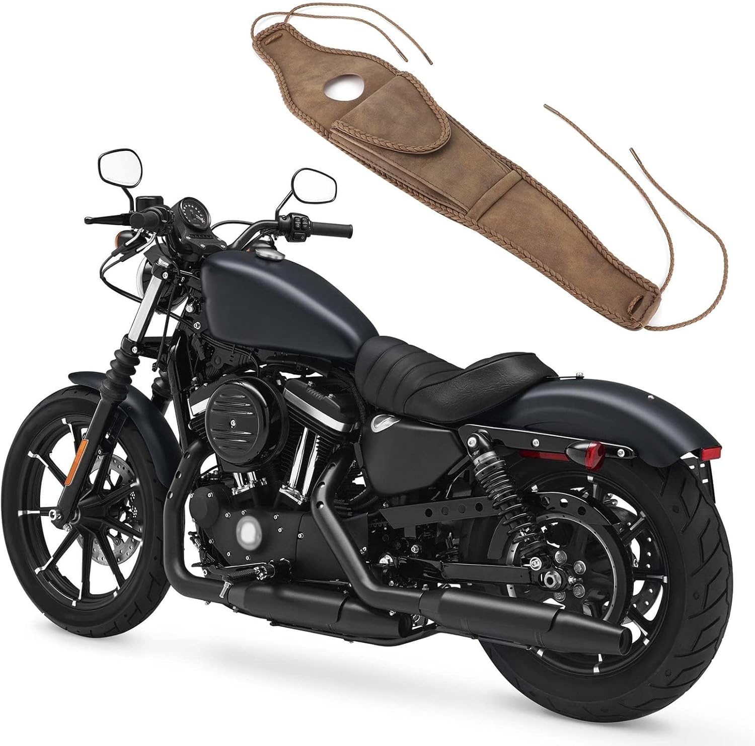 Fuel Tank Panel Cover Bag, Motorcycle Gas Tank Pouch Bag PU Leather Pad Motorcycle Oil Fuel Tank Cover for XL 883 1200 48 Motorcycle Gas Tank Leather Bag Dash Console Center Pouch(Braided Rope Edge)