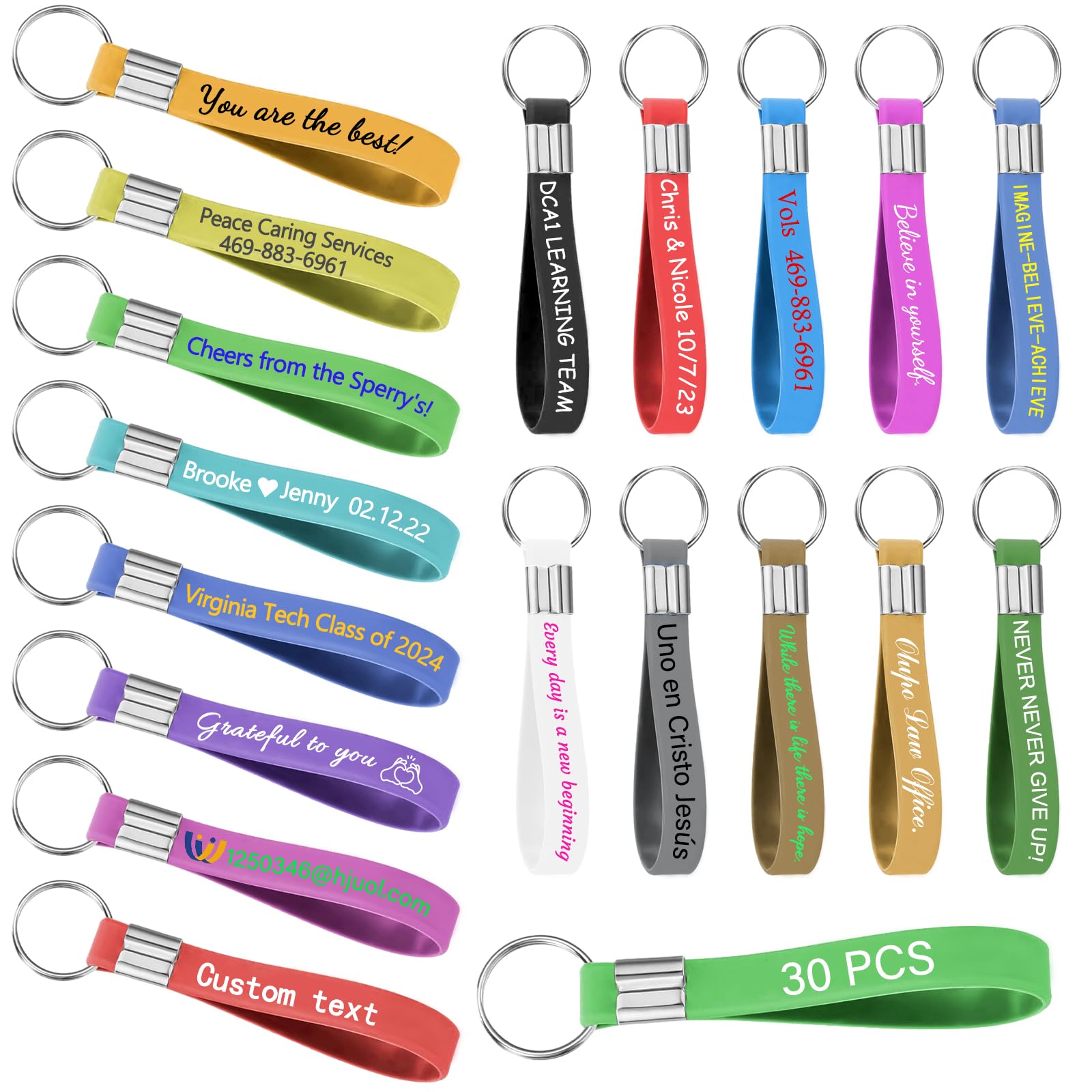 WOKAI 5-100 Bulk Custom Silicone Keychains - Personalized Text/Logo/Icon Keychain for Events, Customizable Key Chain Backpack Tags,Parties, Small