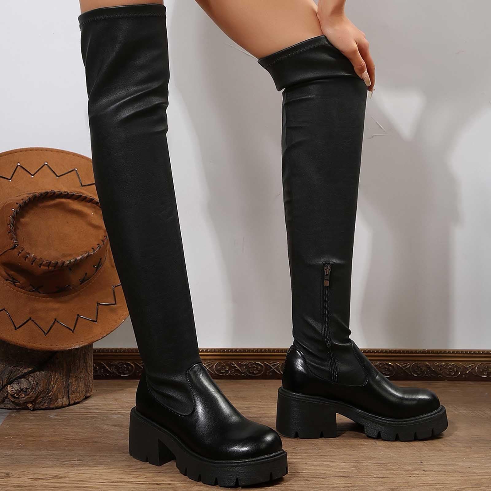 Generisch Stiefel Damen Schwarz Modische Overknee elegante dehnbare kniehohe mit klobigen Absätzen für stilvolle Outfits