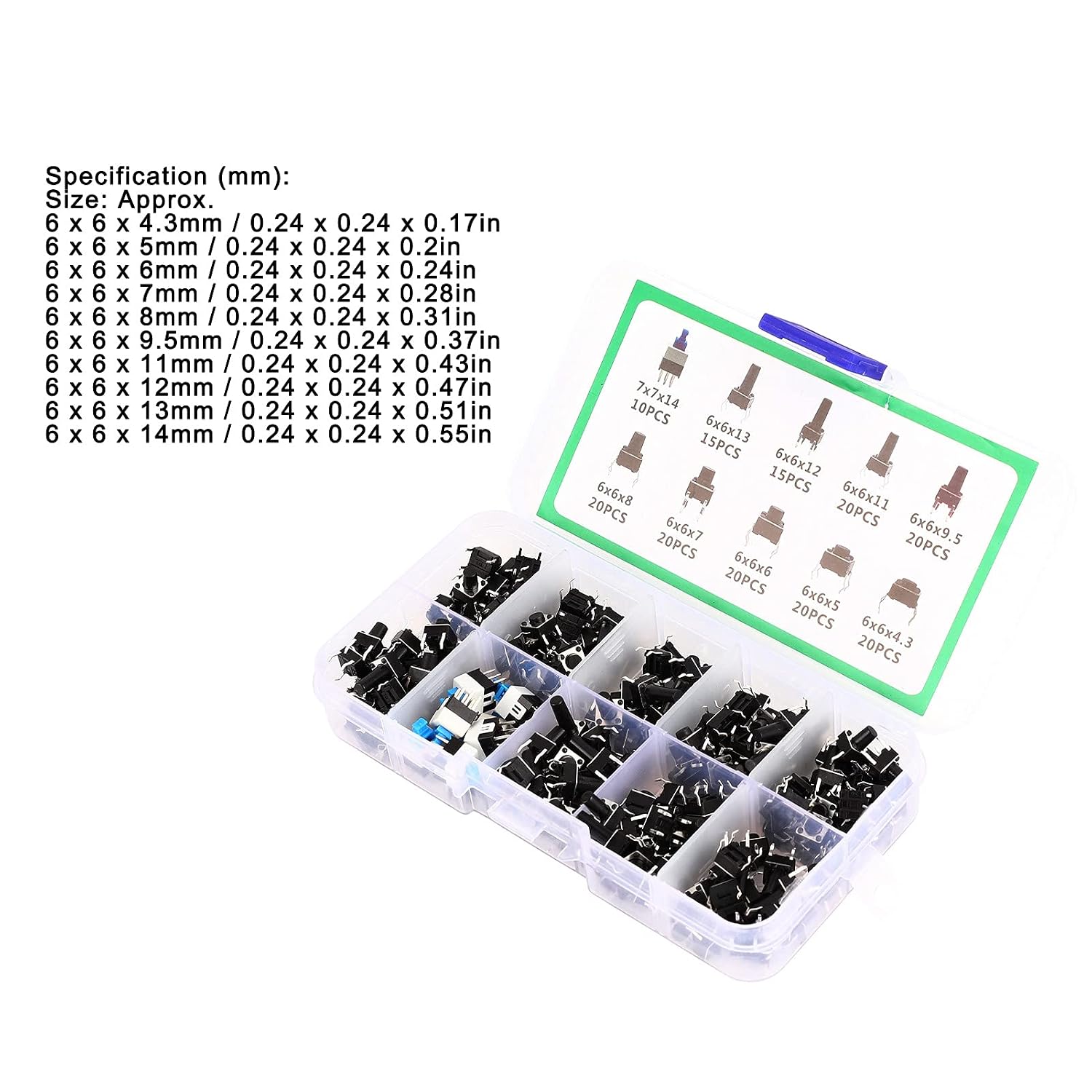 180Pcs Button Switch, Key Switch Push Button Micro Switch Set,for TV Audio Equipment Computer Electronic Product Remote Controls Boxed Walkie-Talkies, Control Switch