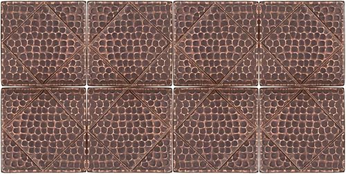 Premier Copper Products T4DBD_PKG8 - Azulejo de cobre martillado de 4 x 4 pulgadas con diseño de diamante, cantidad 8, bronce aceitado