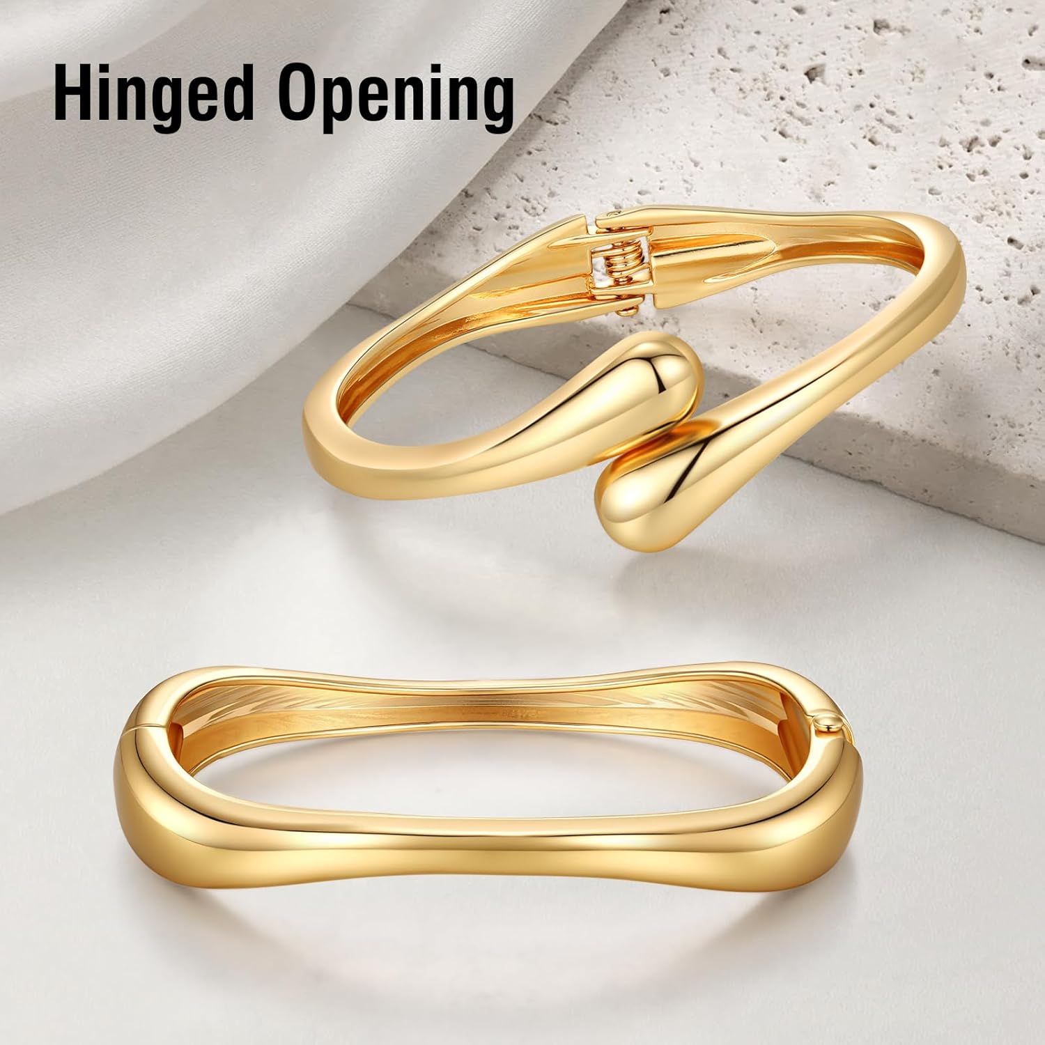 Chunky Gold Bangle Bracelets for Women Trendy 14K Gold Plated Cuff Bracelets Stack, Dainty Bracelet Sets Fashion Jewelry Gift - Image 2