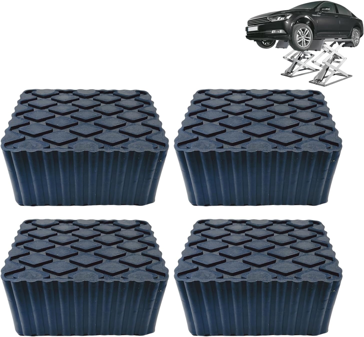 4 Pack Solid Rubber Auto Lift Pads, Universal Lift Blocks for Car Jacks and Lifts, Anti-Slip Spacer Pads, 3000lbs Capacity, 6.3x4.7x3.1IN