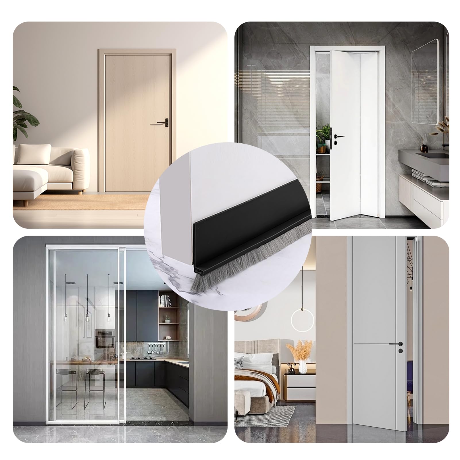 2 Piezas Junta de Cepillo Autoadhesiva de Puerta Negro, 100 × 3 CM Cepillo Puerta Entrada, Aislante Burlete Puerta Entrada Adhesivo con Cepillo para Evitar Insectos e Pulpos — view 6
