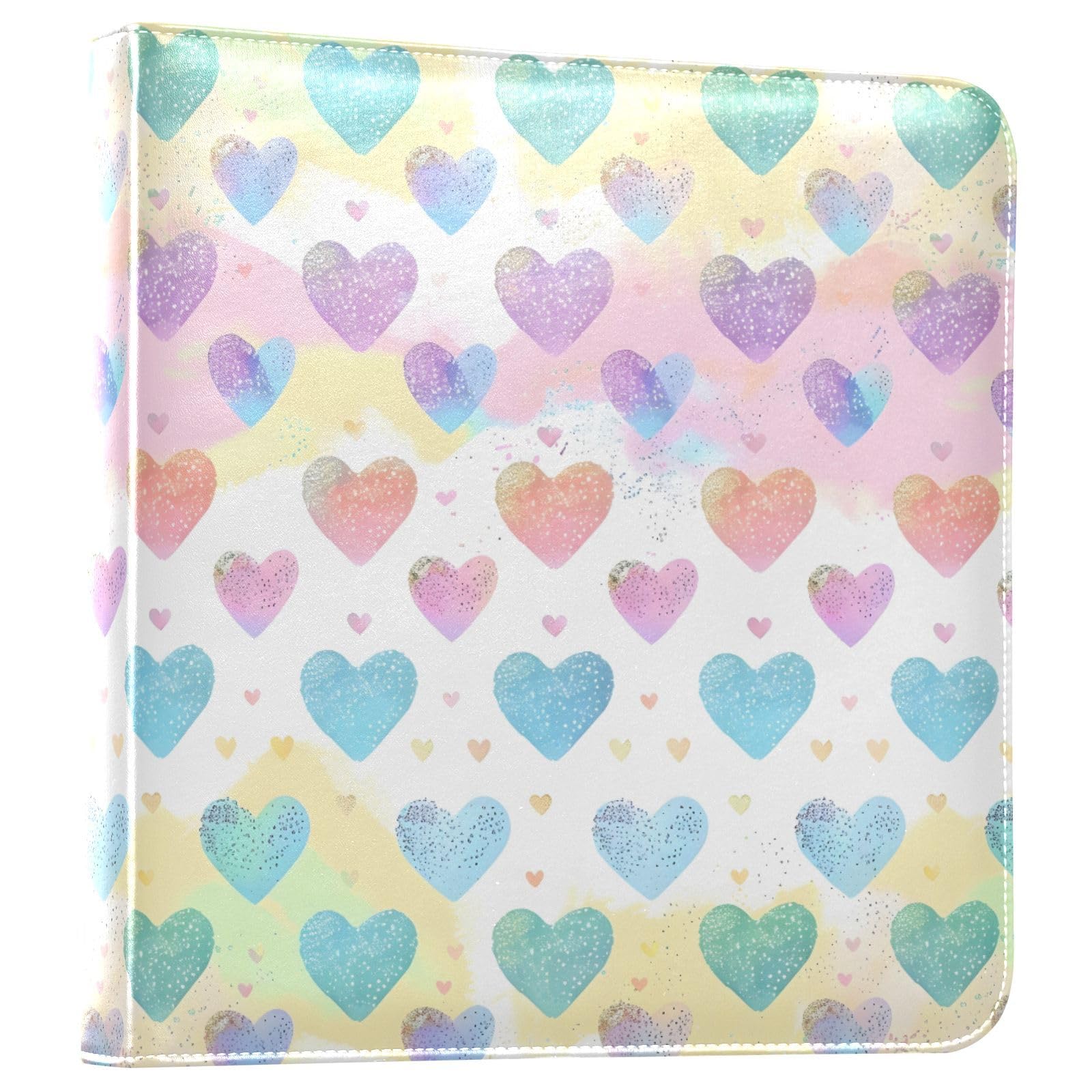 JIPONI Rainbow Glitter and Hearts Large Photo Album, DIY Leather Cover Scrapbook Albums for 4x6 5x7 6x8 Pictures, Self Adhesive Memory Book for Wedding, Baby, Family