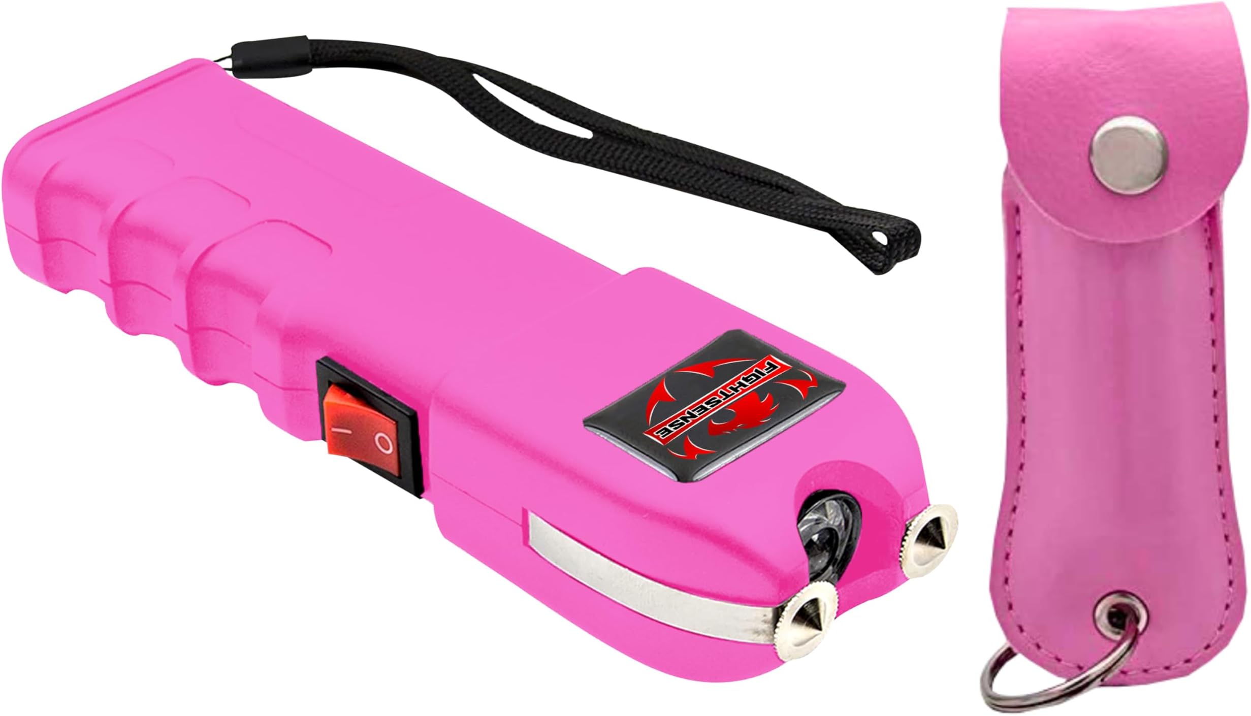 FIGHTSENSE Self-Defense Kit with Pepper Spray & Heavy Duty Stun Gun for Men & Women,1.60 µC Intolerable Charge,LED Flashlight,Safety Switch,Keychain Leather Pouch & Nylon Belt Holster