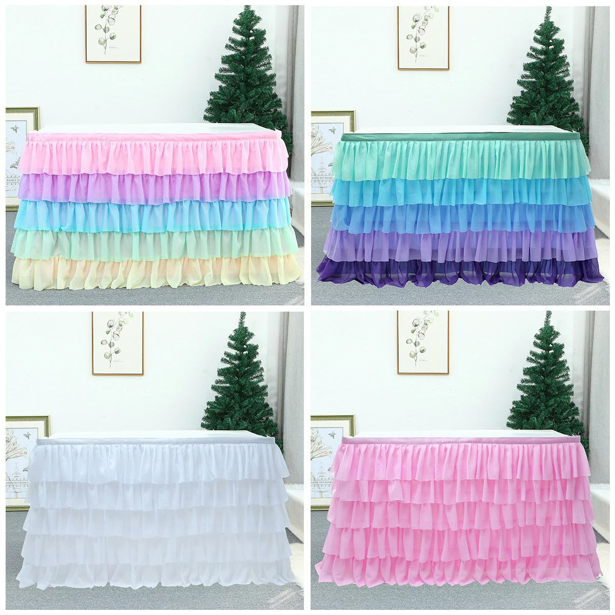 6-14FT x 77 cm Tulle Tiulowa spódnica tutu 5 warstw tęcza siatka szyfonowa spódnica na stół na wesele baby shower plisowana spódnica na stół