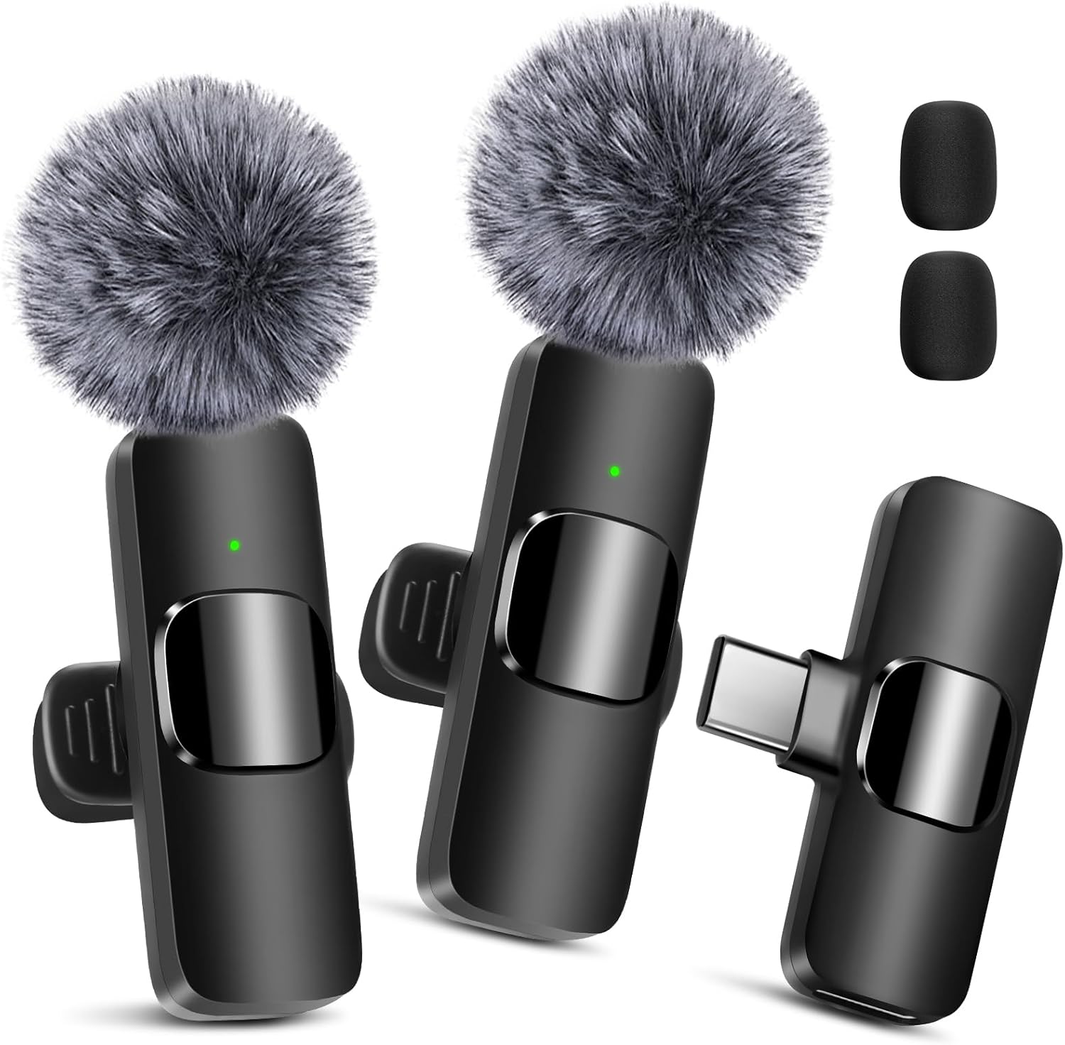 2 Pack Wireless Lavalier Microphone for iPhone 15, USB C Android Phone, Laptop, Tablet, PC, Type-C Mini Lapel Mic with Noise Reduction for Vlog Video Recording Content Creator TikTok Youtube Podcast