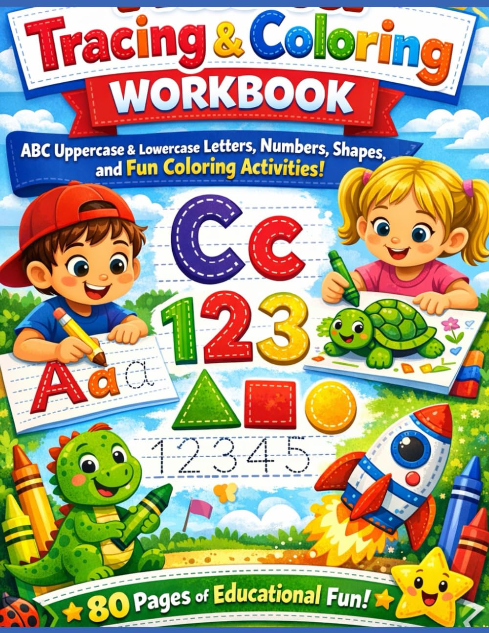 Preschool Tracing & Coloring Workbook: ABC Uppercase & Lowercase Letters, Numbers, Shapes, and Fun Coloring Activities – 80 Pages for Early Learning Success