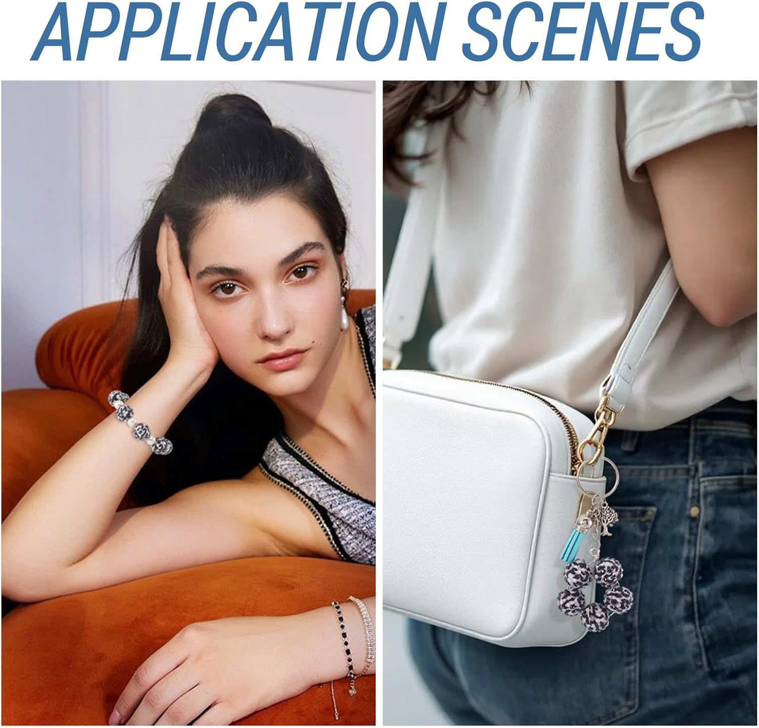 FASHEWELRY 30pcs Leopard Print Resin Rhinestone Bubblegum Beads 18mm Round Disco Gumball Animal Bead Baseball Necklace Beads for Beadable Pen Lanyards Keychain Jewelry Making Supplies White Black - Image 5