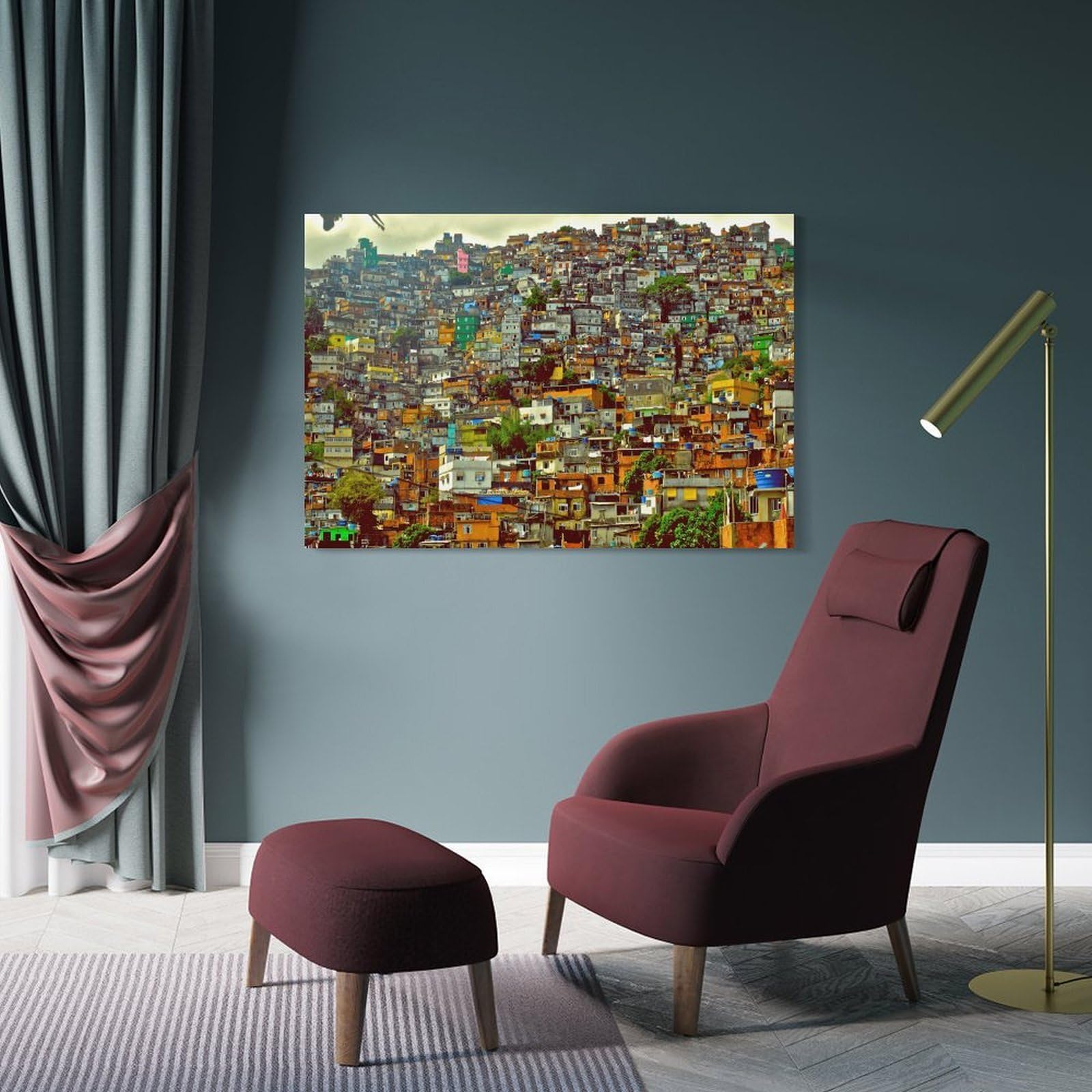 Junmoney Frame-Style-10 Favela In Brazil Canvas Wall Picture, 16X24inch(40X60cm), For Study, Office Or Focused Interiors, Home Office Artwork With Decorative Appeal