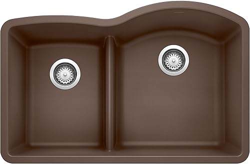 Miniatura 8 de BLANCO, Cinder 441600 DIAMOND SILGRANIT 4060 - Fregadero de cocina de doble cuenco con división baja, 32 x 21 pulgadas