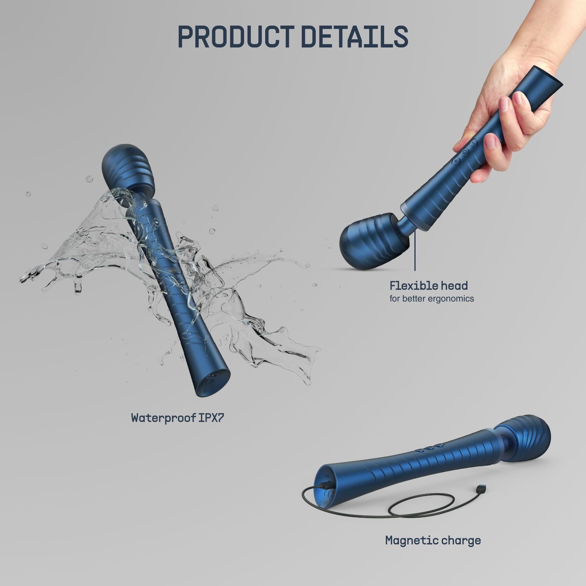 Manwan Man.Wand EDGY Vibratore Massaggiatore Ultra Potente Uomo & Donna, Sextoy Waterproof con Testa Flessibile, 5 Modalità e Intensità Crescente, Mini Massaggiatore Elettrico