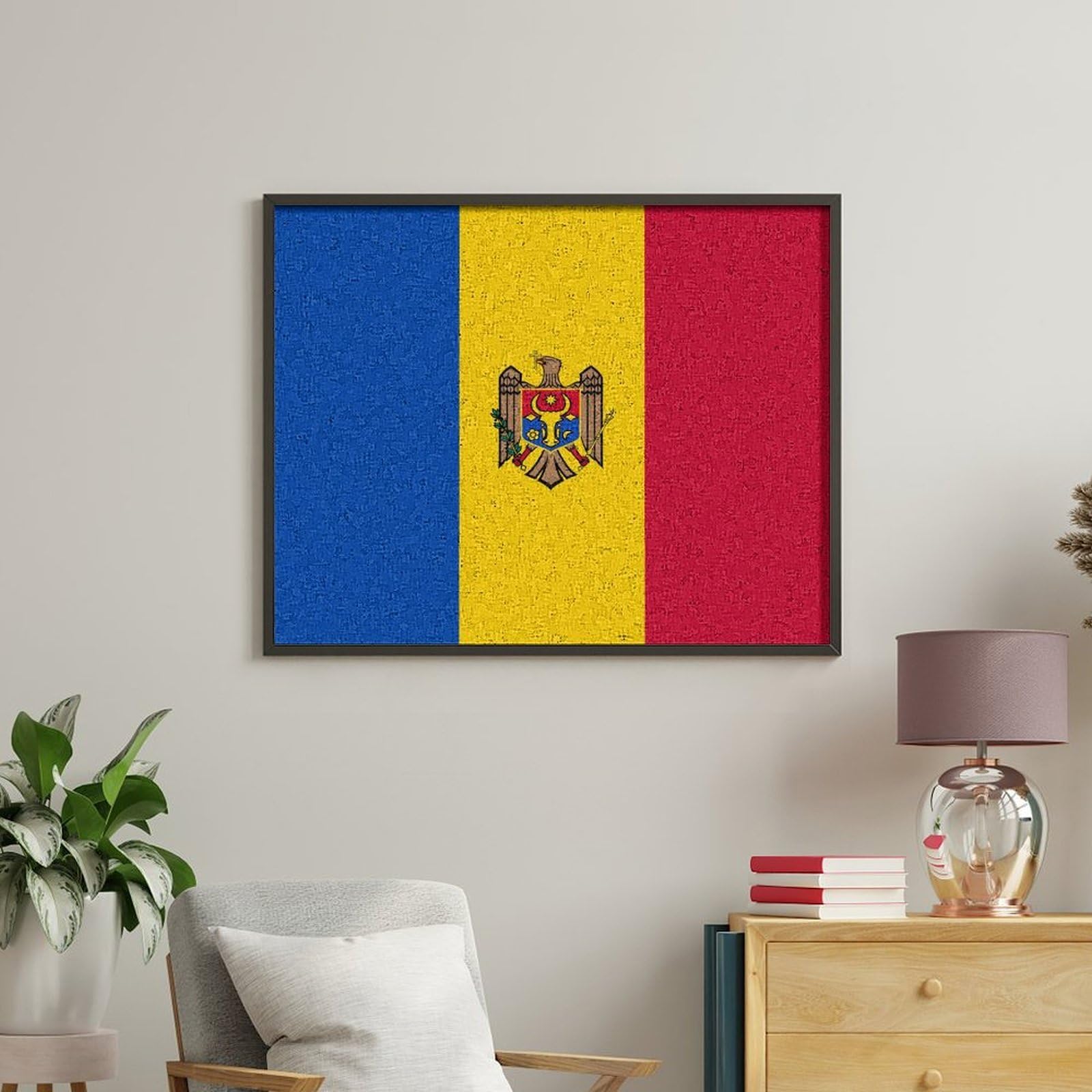 Moldawien Flagge Malen nach Zahlen für Erwachsene auf Baumwolle DIY Ölgemälde Oder Geschenk Wohnkultur 60x75cm