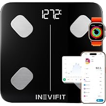 INEVIFIT Smart Body Fat Scale, Highly Accurate Bluetooth Digital Bathroom Body Composition Analyzer, Measures Weight, Body Fat, Water, Muscle, Visceral Fat & Bone Mass for Unlimited Users