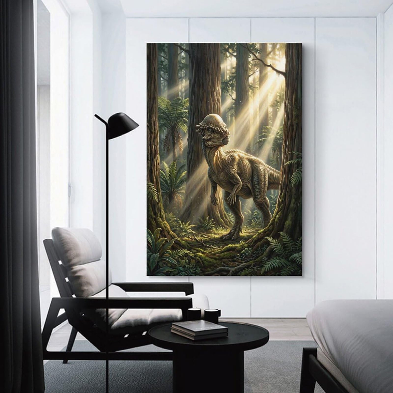 Junmoney Unframe-Style-9 Hanging Wall Art Pachycephalosaurus In A Sunlit Forest, 20X30inch(50X75cm), For Gallery Wall Layouts In Home Or Office, An Easy Match For Collected Prints