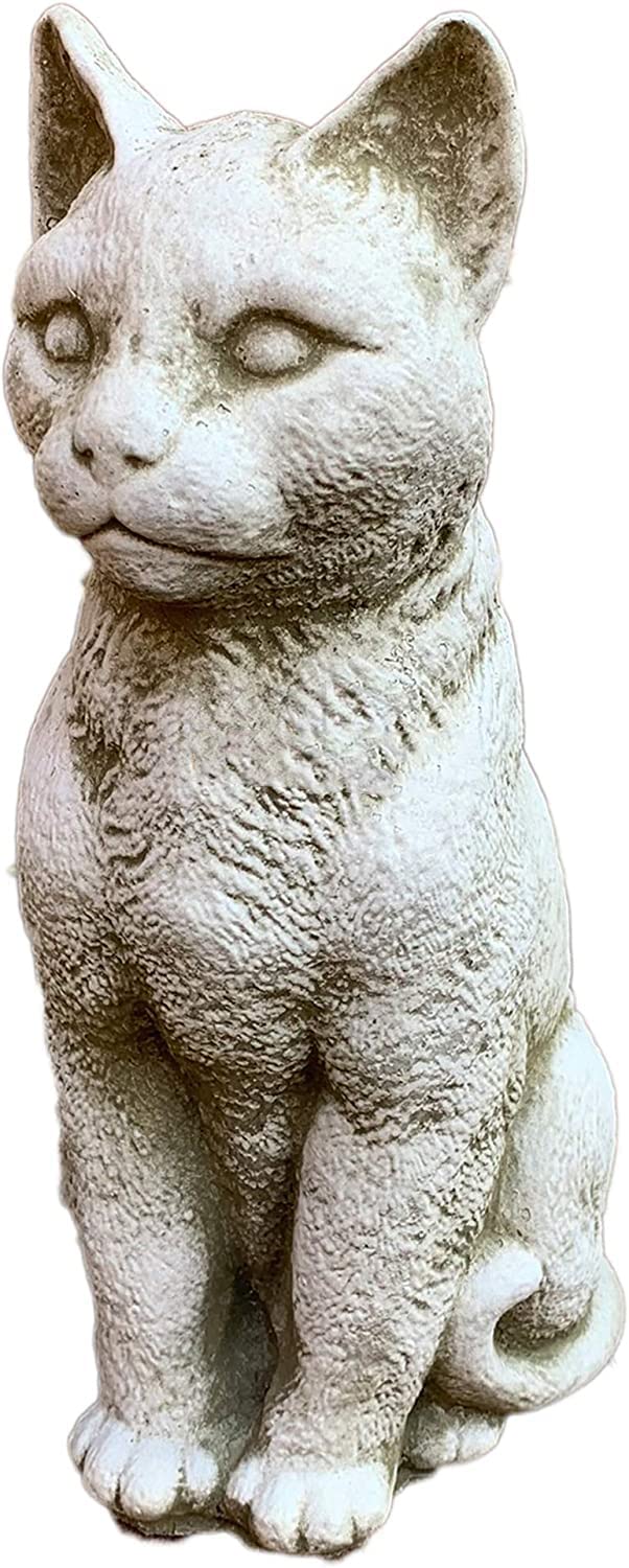 Serene Cat Sculpture Stone Grey Sitting Kitten Garden Statue Ornament Large Gift