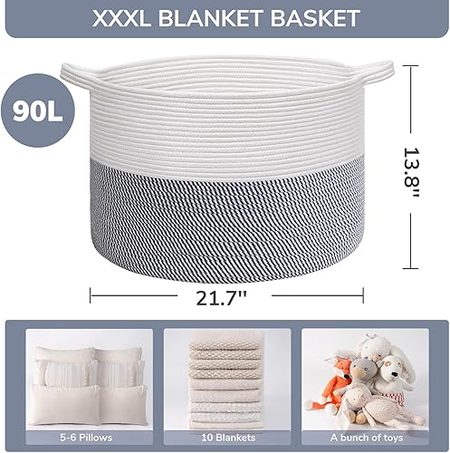 Vista 84 de INDRESSME - Canasta extragrande para ropa sucia de cuerda de algodón, cesta tejida decorativa con asas para guardería y sala, contenedor para Gris