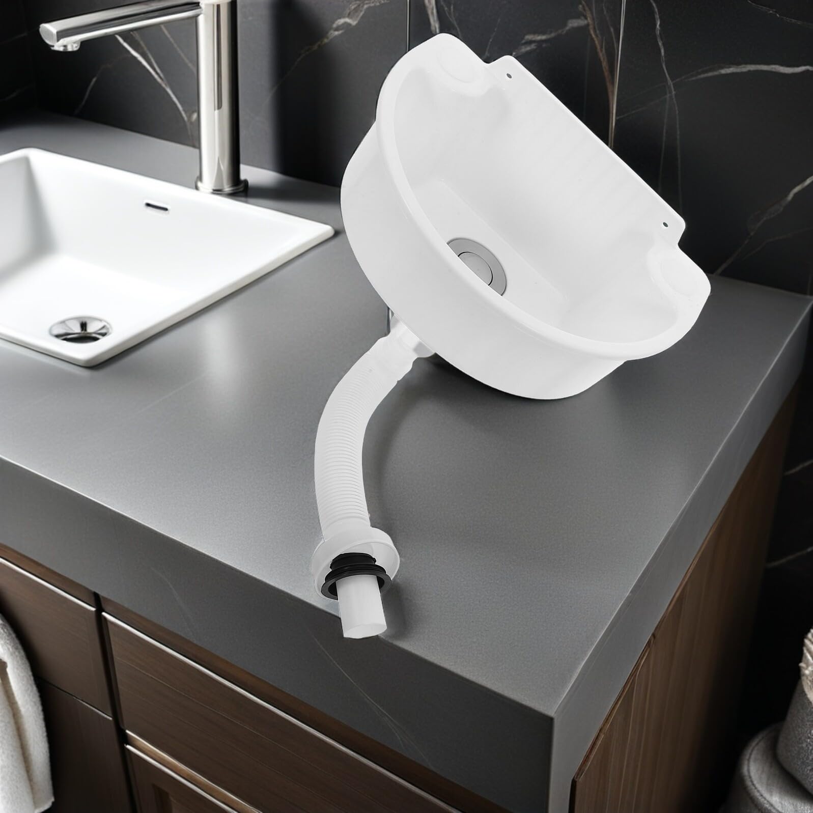 Mini Lavabo in Plastica Bianco da Parete senza Fori, Salvaspazio e Versatile ad Angolo per Bagno, Lavanderia e Giardino